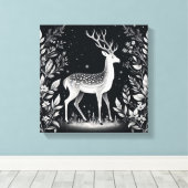 Elegant White Ink Deer in Botanical Frame Leinwanddruck (Insitu (Holzboden))