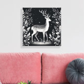 Elegant White Ink Deer in Botanical Frame Leinwanddruck (Insitu (Wohnzimmer))