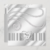 Elegant White Jewel Diamonds Silver Birthday Party Einladung (Vorne/Hinten)