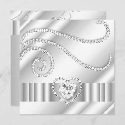Elegant White Jewel Diamonds Silver Birthday Party Einladung (Vorne/Hinten)