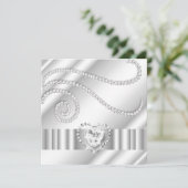 Elegant White Jewel Diamonds Silver Birthday Party Einladung (Stehend Vorderseite)