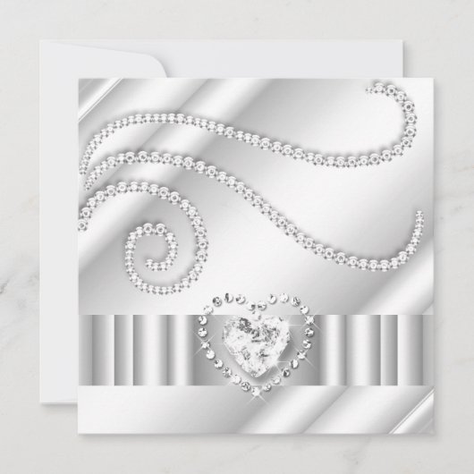 Elegant White Jewel Diamonds Silver Birthday Party Einladung (Vorderseite)