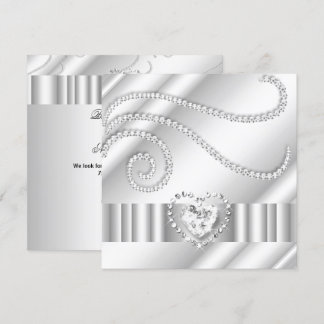 Elegant White Jewel Diamonds Silver Birthday Party Einladung