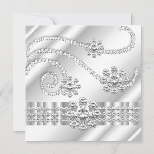 Elegant White Jewel Diamonds Silver Birthday Party Einladung (Vorderseite)