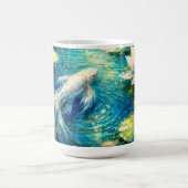 Elegant White Koi & Water Lily Impressionist Art Kaffeetasse (Mittel)