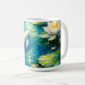 Elegant White Koi & Water Lily Impressionist Art Kaffeetasse (VorderseiteRechts)