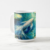 Elegant White Koi & Water Lily Impressionist Art Kaffeetasse (Vorderseite Links)