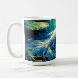 Elegant White Koi & Water Lily Impressionist Art Kaffeetasse