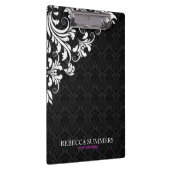 Elegant White Lace Black Damasks Klemmbrett (Rechts)