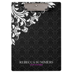 Elegant White Lace Black Damasks Klemmbrett