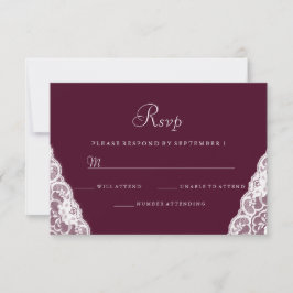 Elegant White Lace Burgundy Wedding RSVP Karte