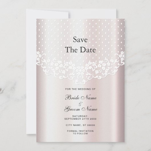 Elegant White Lace Floral Save the Date (Vorderseite)