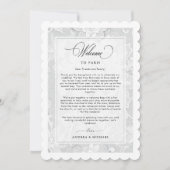 Elegant White Lace Wedding Welcome Itinerary Card Einladung (Vorderseite)