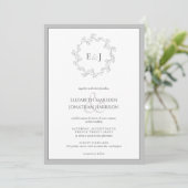 Elegant-White-Leaf-Wreath-Monogramm-Hochzeit Einladung (Stehend Vorderseite)