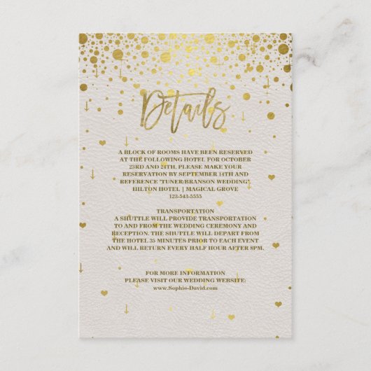 Elegant White Leather Gold Confetti Wedding Begleitkarte (Vorderseite)