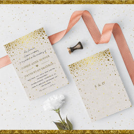 Elegant White Leather Gold Confetti Wedding Einladung