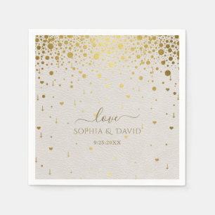 Elegant White Leather Gold Confetti Wedding Serviette