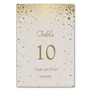 Elegant White Leather Gold Confetti Wedding Tischnummer