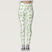 Elegant white leggings with green ginkgo leaf (Vorderseite)