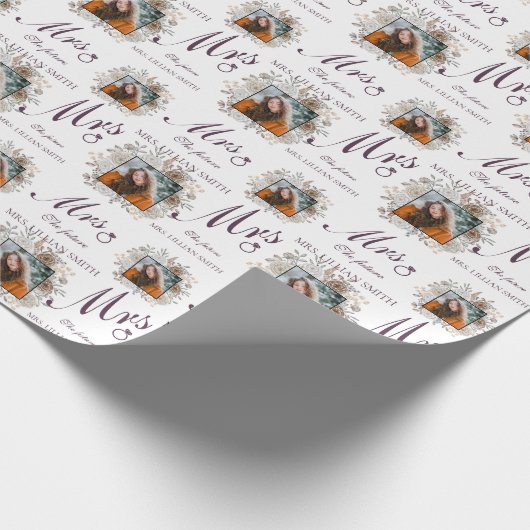 Elegant White & Lila Future Mrs. Brautparty Geschenkpapier (Ecke)