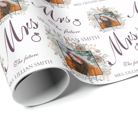 Elegant White & Lila Future Mrs. Brautparty Geschenkpapier (Rolleneckpunkt)