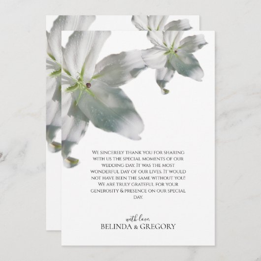 Elegant White Lilies Wedding Dankeschön Card Dankeskarte (Vorne/Hinten)