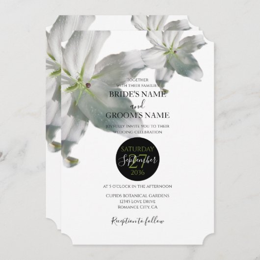Elegant White Lilies Wedding Einladungen (Vorne/Hinten)