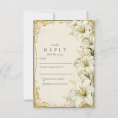 Elegant White Lily Wedding RSVP Karte (Vorderseite)