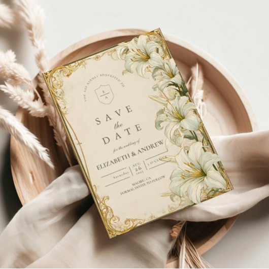 Elegant White Lily Wedding Save The Date