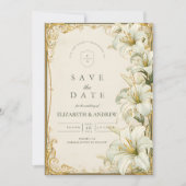 Elegant White Lily Wedding Save The Date (Vorderseite)