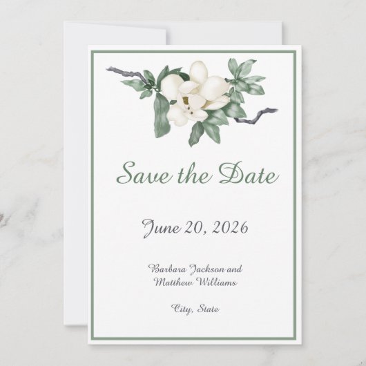 Elegant White Magnolia Blossom Save The Date (Vorderseite)