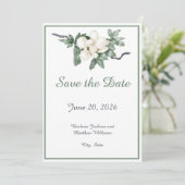 Elegant White Magnolia Blossom Save The Date (Stehend Vorderseite)