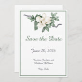 Elegant White Magnolia Blossom Save The Date (Vorne/Hinten)