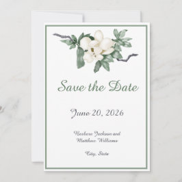 Elegant White Magnolia Blossom Save The Date