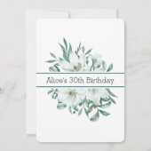 Elegant White Magnolia Greenery 30. Geburtstag Einladung (Rückseite)