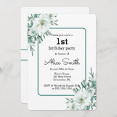 Elegant White Magnolia Grüne Flora Erstbegehrens G Einladung (Vorne/Hinten)