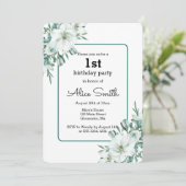 Elegant White Magnolia Grüne Flora Erstbegehrens G Einladung (Stehend Vorderseite)