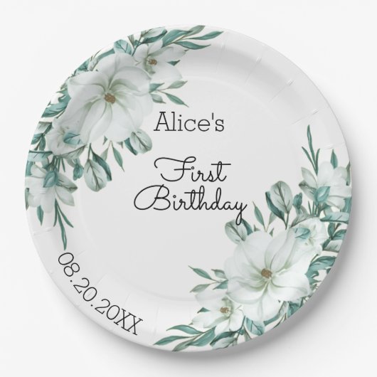 Elegant White Magnolia Grüne Flora Erstbegehrens G Pappteller (Vorderseite)