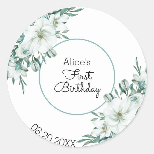 Elegant White Magnolia Grüne Flora Erstbegehrens G Runder Aufkleber (Vorderseite)