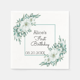 Elegant White Magnolia Grüne Flora Erstbegehrens G Serviette