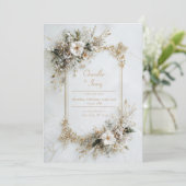 Elegant White Marble Gold Floral Geometric Wedding Einladung (Stehend Vorderseite)