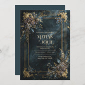 Elegant White Marble Gold Geometric Floral Wedding Einladung (Vorne/Hinten)