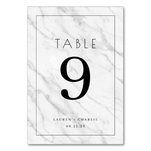 Elegant White Marble Number Card Tischnummer (Vorderseite)