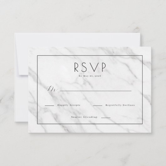 Elegant White Marble RSVP Karte (Vorderseite)