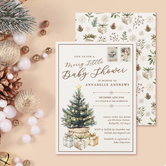 Elegant White Merry Little Christmas Baby Shower Einladung
