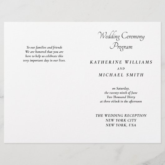 Elegant White Minimal Wedding Programs (Vorderseite)
