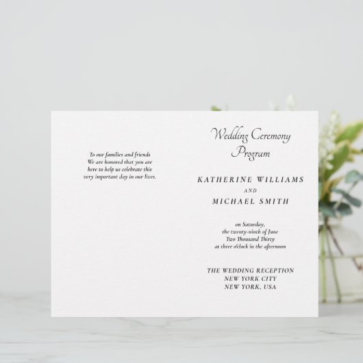 Elegant White Minimal Wedding Programs (Stehend Vorderseite)