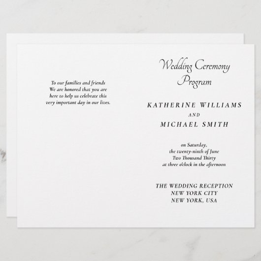 Elegant White Minimal Wedding Programs (Vorne/Hinten)