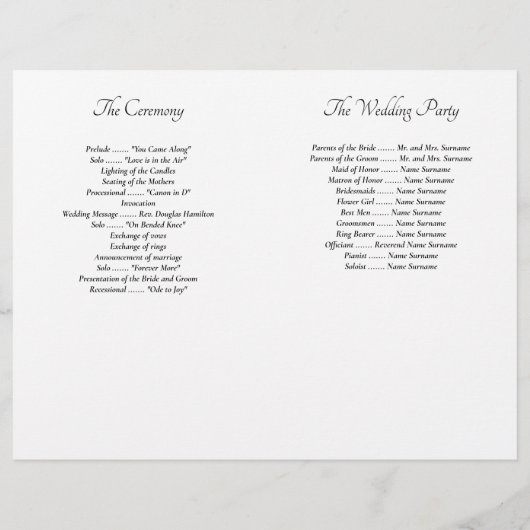 Elegant White Minimal Wedding Programs (Rückseite)