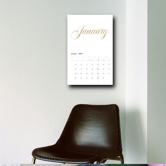 Elegant White Minimalistisch| Gold Script Letters Kalender